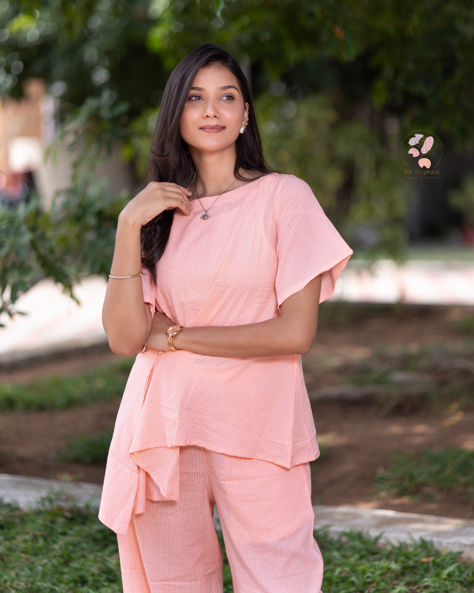 Sahara Peach Cotton Co-Ord Set for Women | Kantha Work Top & Wide-Leg Pants - Image 3