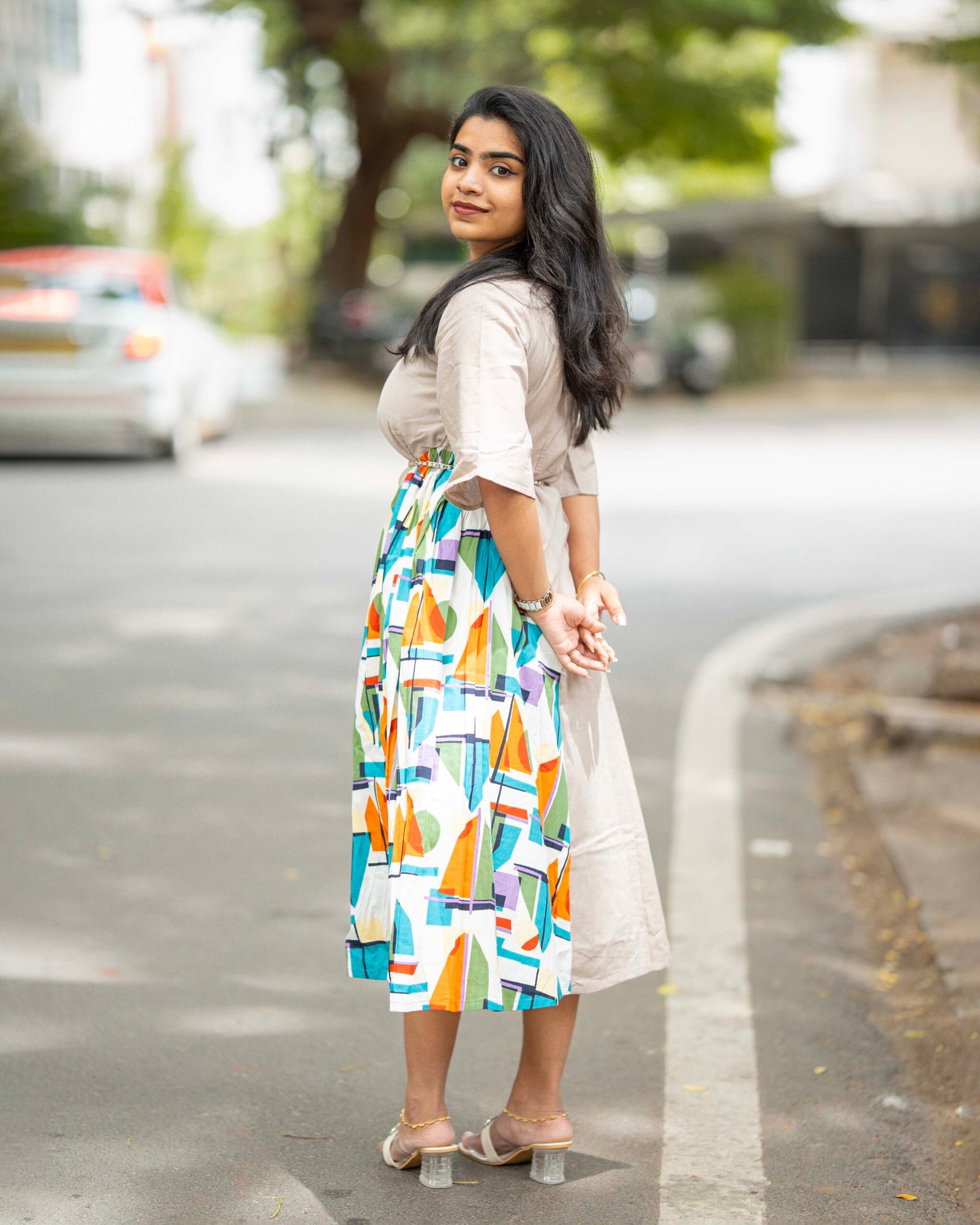 Ashly Ash Grey Oversized Cotton Dress for Women | Abstract Print Panel Midi Dress - Image 6