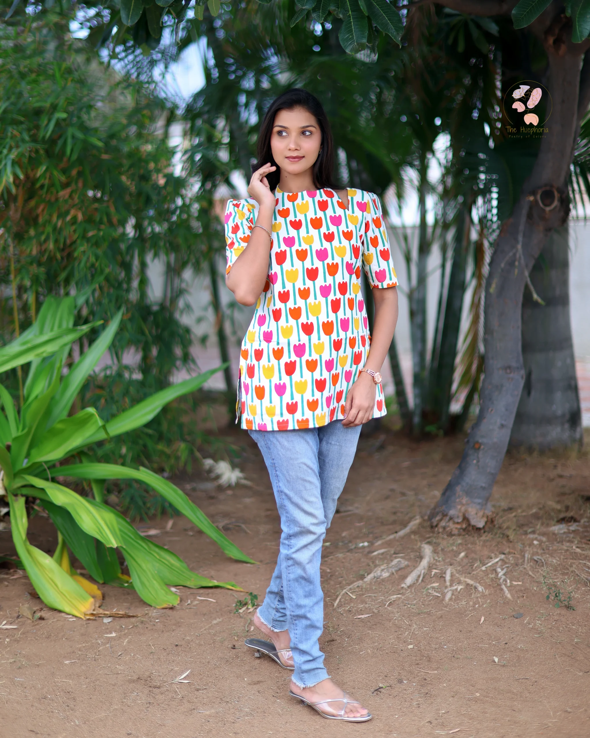 Meadow Multicolor Floral Print Cotton Short Kurti for Women | Casual Cotton Shirt - Image 2
