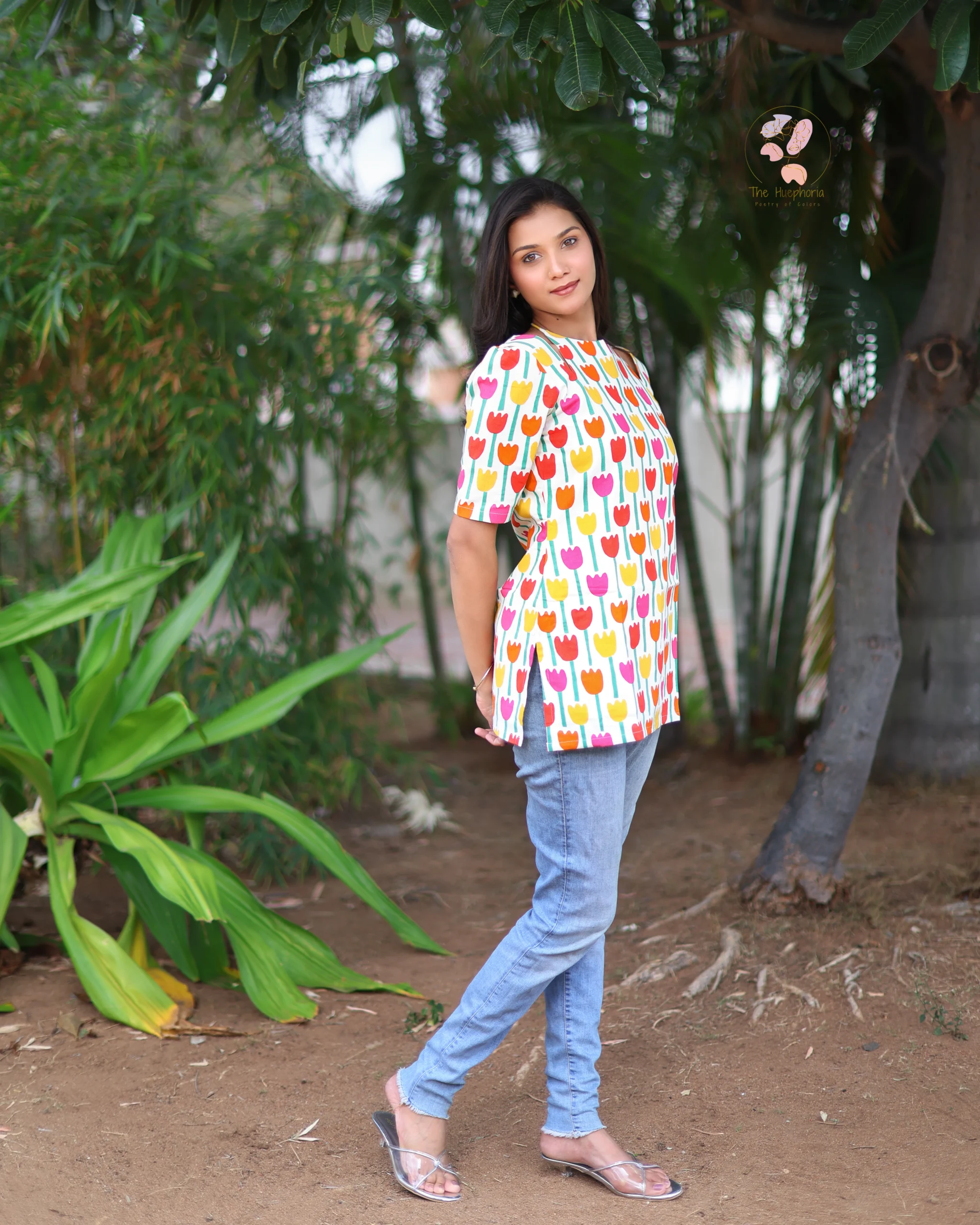 Meadow Multicolor Floral Print Cotton Short Kurti for Women | Casual Cotton Shirt - Image 5